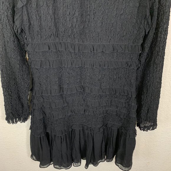 ULLA JOHNSON Black Silk Gia Dress Smocked 8 - Picture 9 of 10